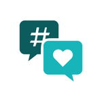 Hashtag and heart in two tone speech bubbles