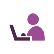 Two tone purple icon of person at desk